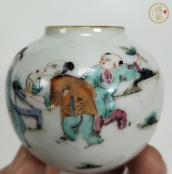 古玩陶瓷粉彩人物水盂真品鑒賞圖