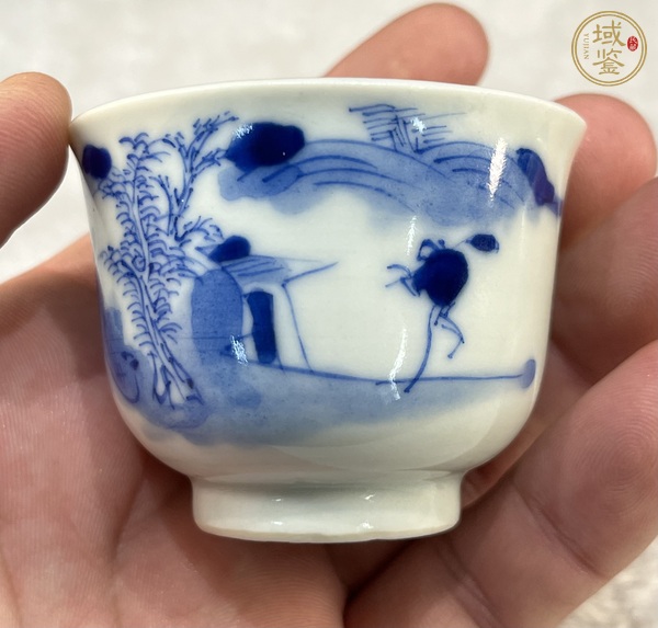 古玩陶瓷青花山水人物杯一對真品鑒賞圖