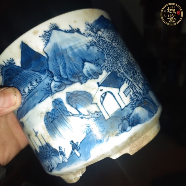 古玩陶瓷青花山水人物紋香爐真品鑒賞圖