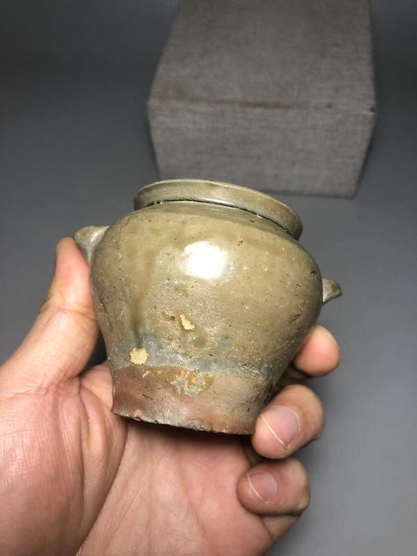 古玩陶瓷唐,越窯青釉雙系罐拍賣,當前價格1200元