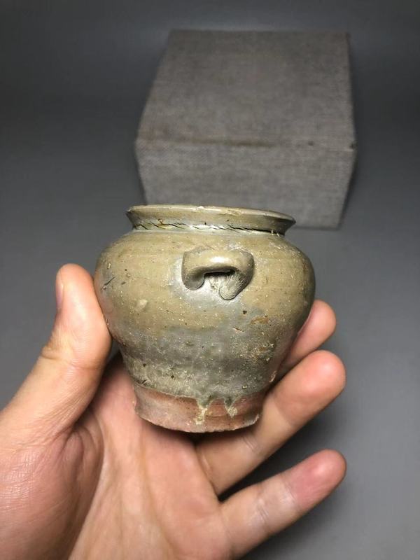 古玩陶瓷唐,越窯青釉雙系罐拍賣,當前價格1200元