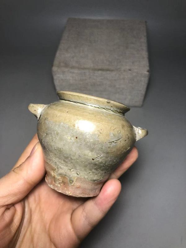 古玩陶瓷唐,越窯青釉雙系罐拍賣,當前價格1200元