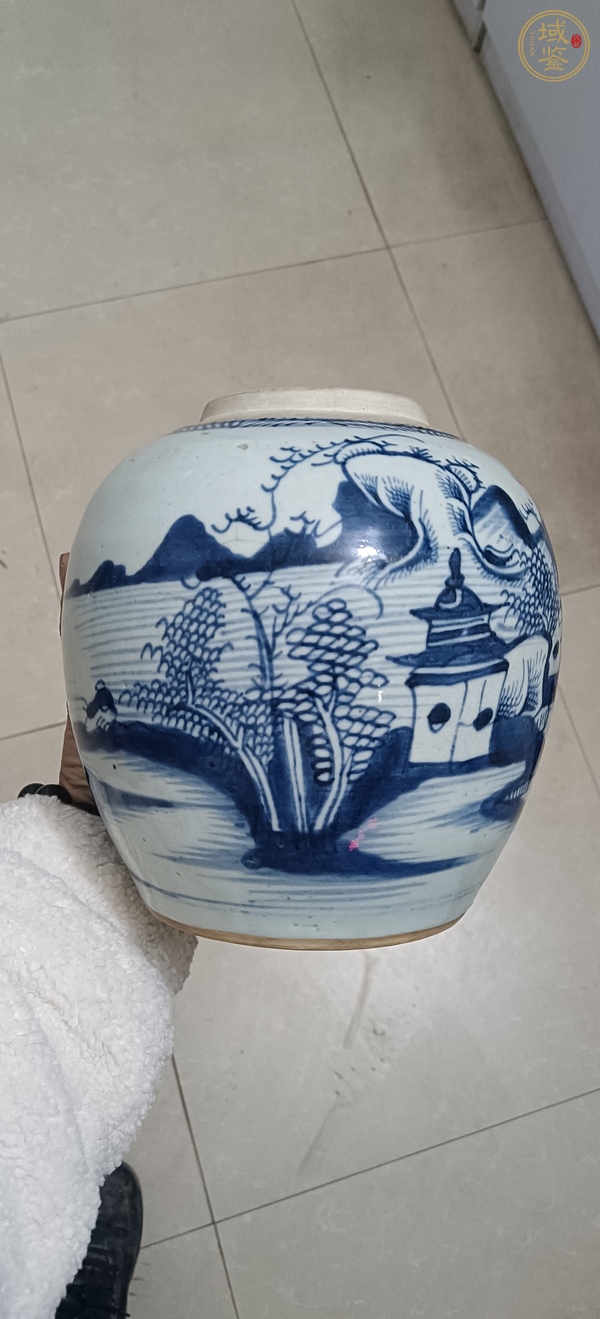 古玩陶瓷山水紋青花罐真品鑒賞圖