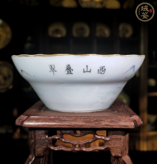 古玩陶瓷清同治粉彩晉陽八景圖花口馬蹄碗真品鑒賞圖