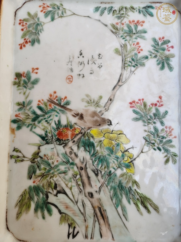 古玩陶瓷淺絳花鳥紋茶盤真品鑒賞圖