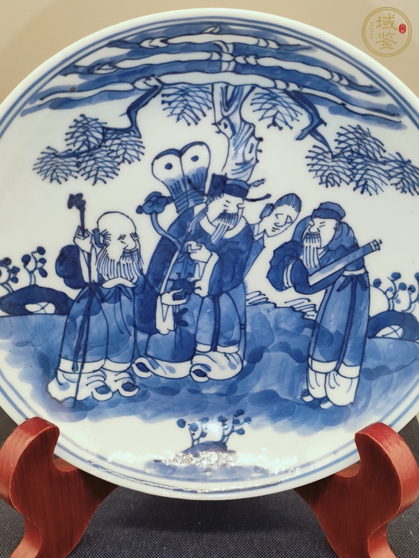 古玩陶瓷清晚·青花福祿壽三星人物紋盤真品鑒賞圖