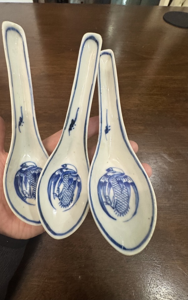 古玩陶瓷晚清團鶴紋青花湯勺3只拍賣,當前價格398元