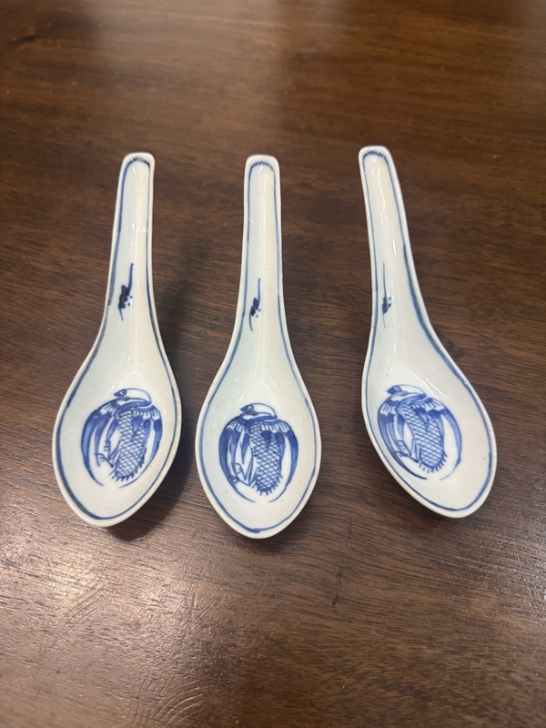 古玩陶瓷晚清團鶴紋青花湯勺3只拍賣,當前價格398元