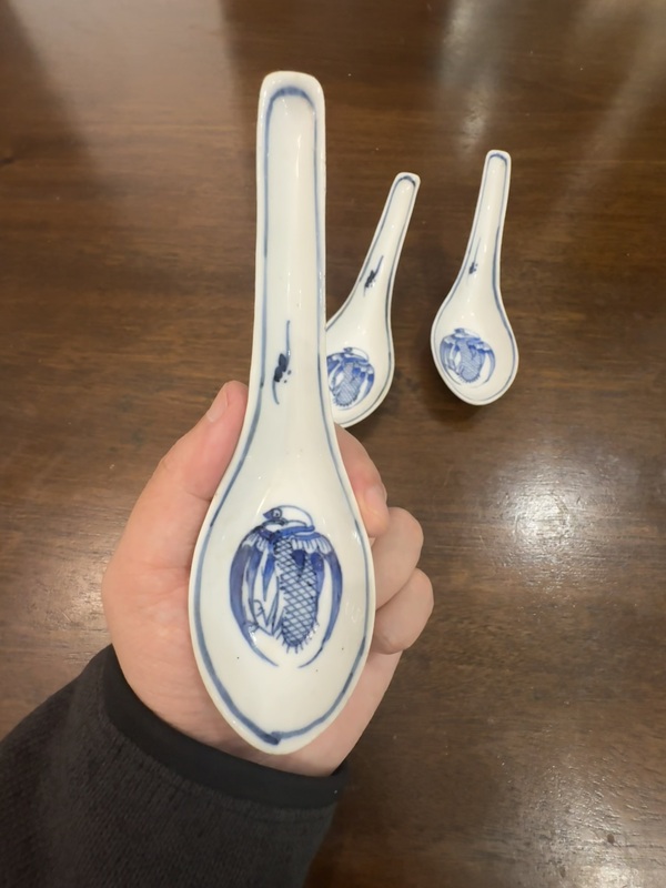 古玩陶瓷晚清團鶴紋青花湯勺3只拍賣,當前價格398元