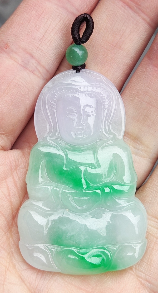 古玩玉器天然翡翠觀音題材掛件拍賣，當(dāng)前價格1168元