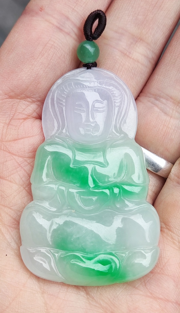 古玩玉器天然翡翠觀音題材掛件拍賣，當(dāng)前價格1168元
