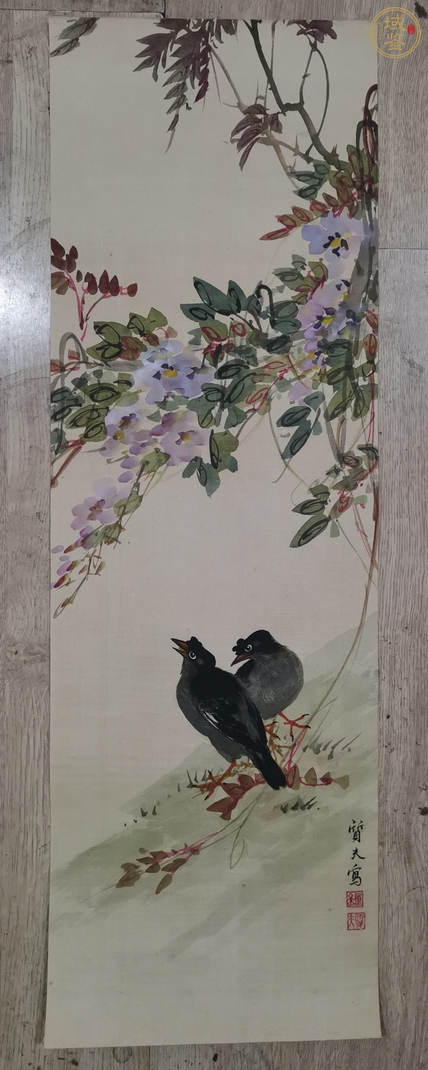 古玩字畫質夫款絹本小寫意花鳥真品鑒賞圖