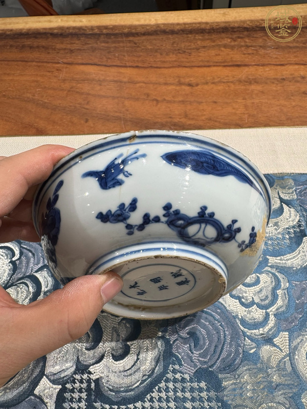 古玩陶瓷花鳥紋青花洗真品鑒賞圖