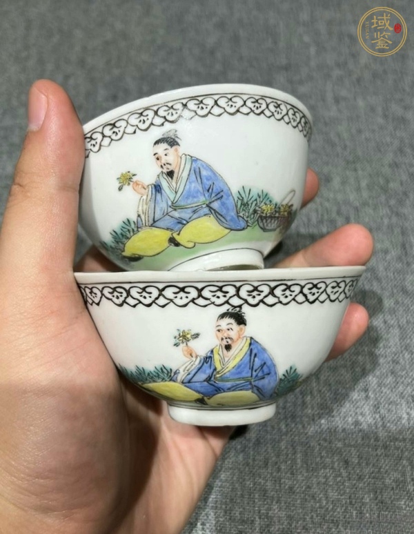 古玩陶瓷粉彩人物茶圓真品鑒賞圖