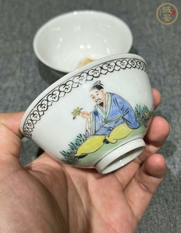 古玩陶瓷粉彩人物茶圓真品鑒賞圖