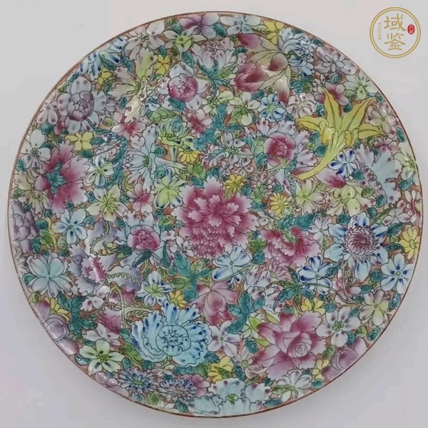 古玩陶瓷百花不落地粉彩盤真品鑒賞圖