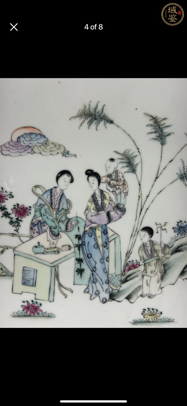 古玩陶瓷粉彩教子圖人物紋茶盤真品鑒賞圖