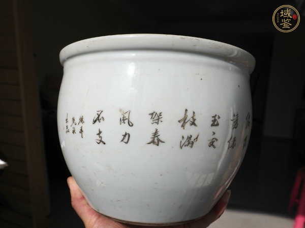 古玩民國(guó)粉彩花卉紋卷缸真品鑒賞圖