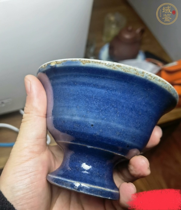 古玩外藍釉內青花高足杯真品鑒賞圖