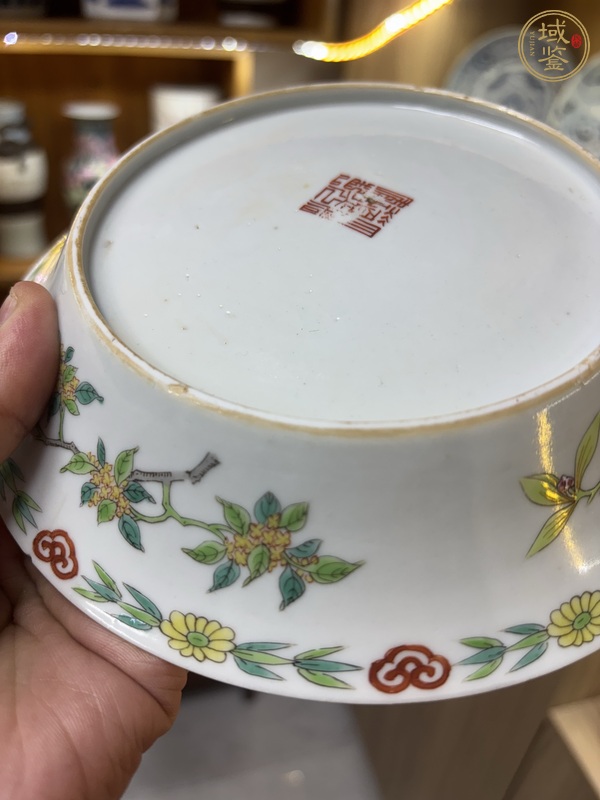 古玩陶瓷粉彩折枝花卉紋盤真品鑒賞圖