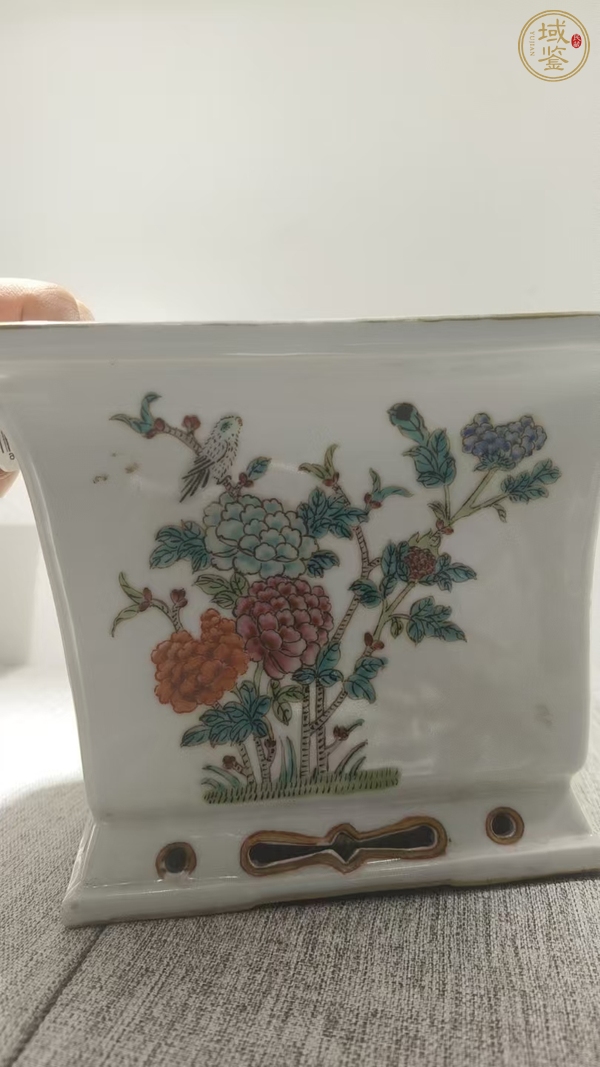 古玩陶瓷粉彩花鳥紋花盆真品鑒賞圖