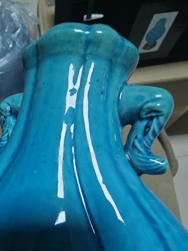 古玩轉(zhuǎn)賣清早期 孔雀藍(lán)釉象耳海棠尊拍賣，當(dāng)前價(jià)格260元