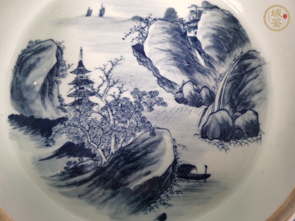 古玩陶瓷青花山水通景紋一品鍋真品鑒賞圖