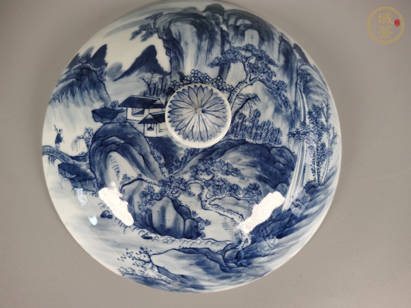 古玩陶瓷青花山水通景紋一品鍋真品鑒賞圖