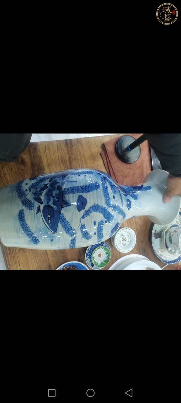 古玩陶瓷青花魚(yú)藻紋撇口瓶，注意品相真品鑒賞圖