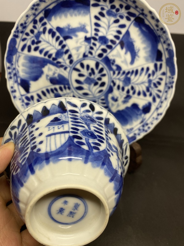 古玩陶瓷青花花卉紋杯碟一套真品鑒賞圖