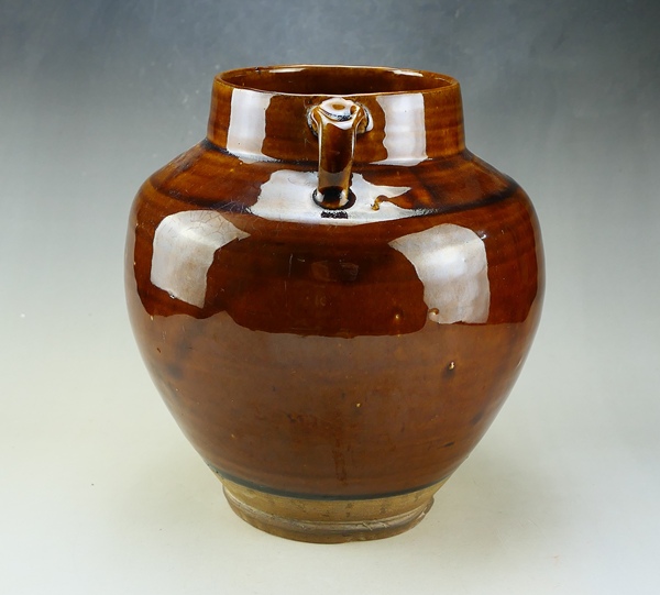 古玩陶瓷精品:明代晚期耀州窯紫金釉雙系罐（高級器皿）拍賣，當前價格158元