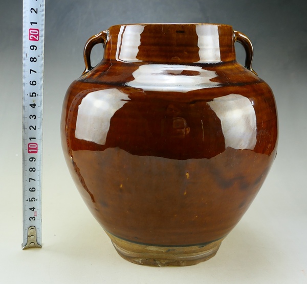 古玩陶瓷精品:明代晚期耀州窯紫金釉雙系罐（高級器皿）拍賣，當前價格158元