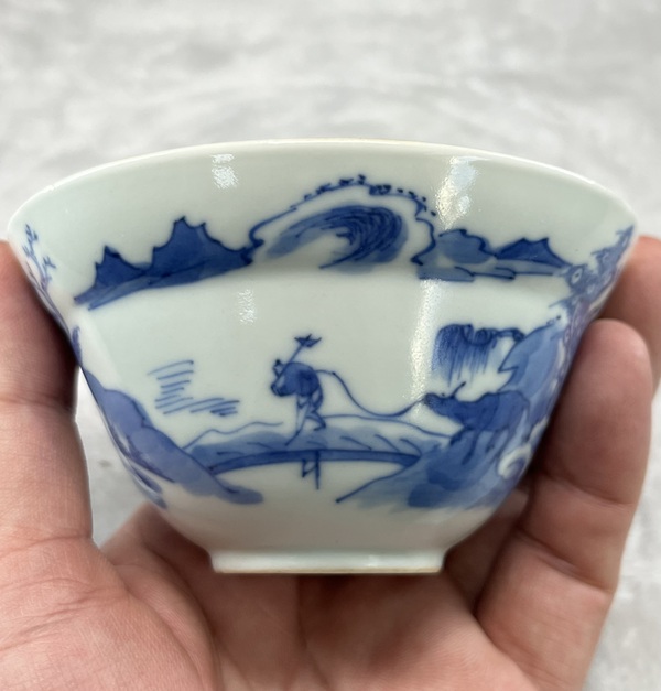 古玩陶瓷青花漁樵耕讀折沿茶圓拍賣,當前價格3600元