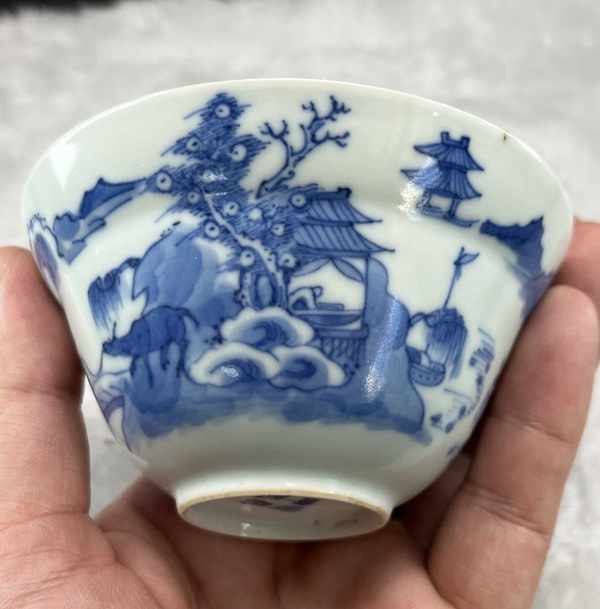古玩陶瓷青花漁樵耕讀折沿茶圓拍賣,當前價格3600元