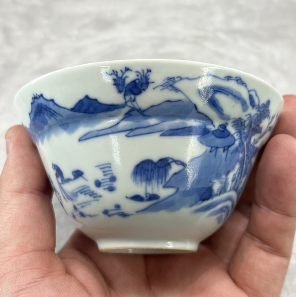 古玩陶瓷青花漁樵耕讀折沿茶圓拍賣,當前價格3600元