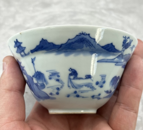 古玩陶瓷青花漁樵耕讀折沿茶圓拍賣,當前價格3600元