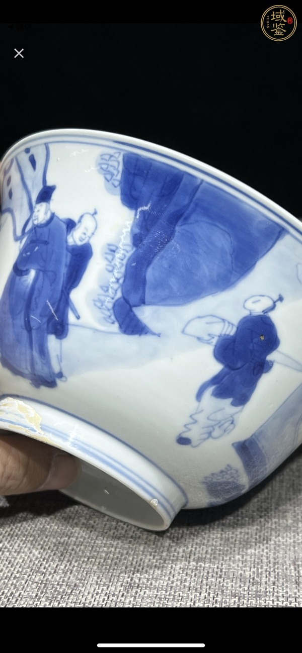 古玩陶瓷青花人物故事紋撇口碗真品鑒賞圖