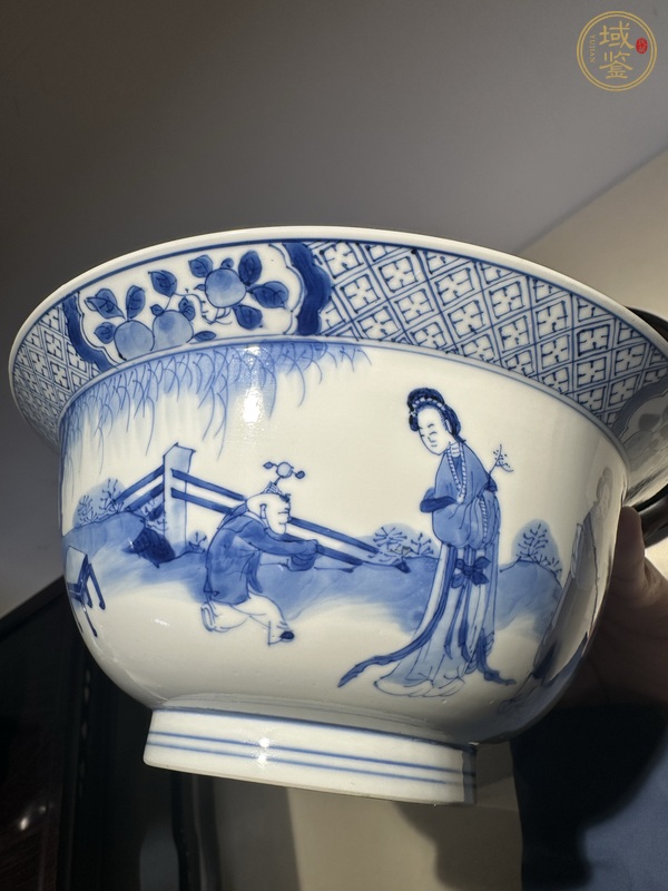 古玩陶瓷青花教子圖折腰碗真品鑒賞圖