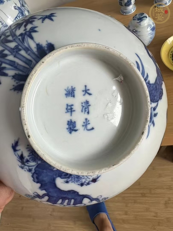 古玩陶瓷光緒青花歲寒三友圖碗真品鑒賞圖