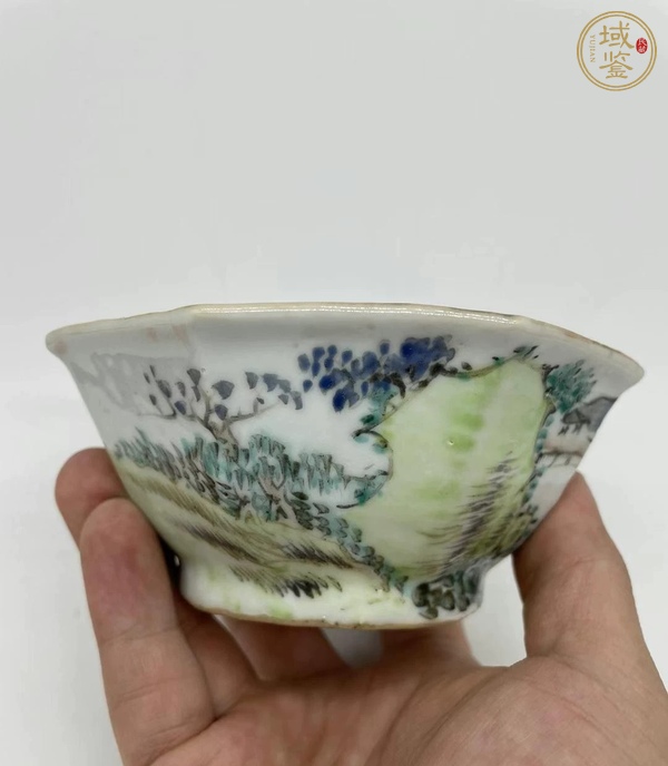 古玩陶瓷淺絳彩八角杯真品鑒賞圖