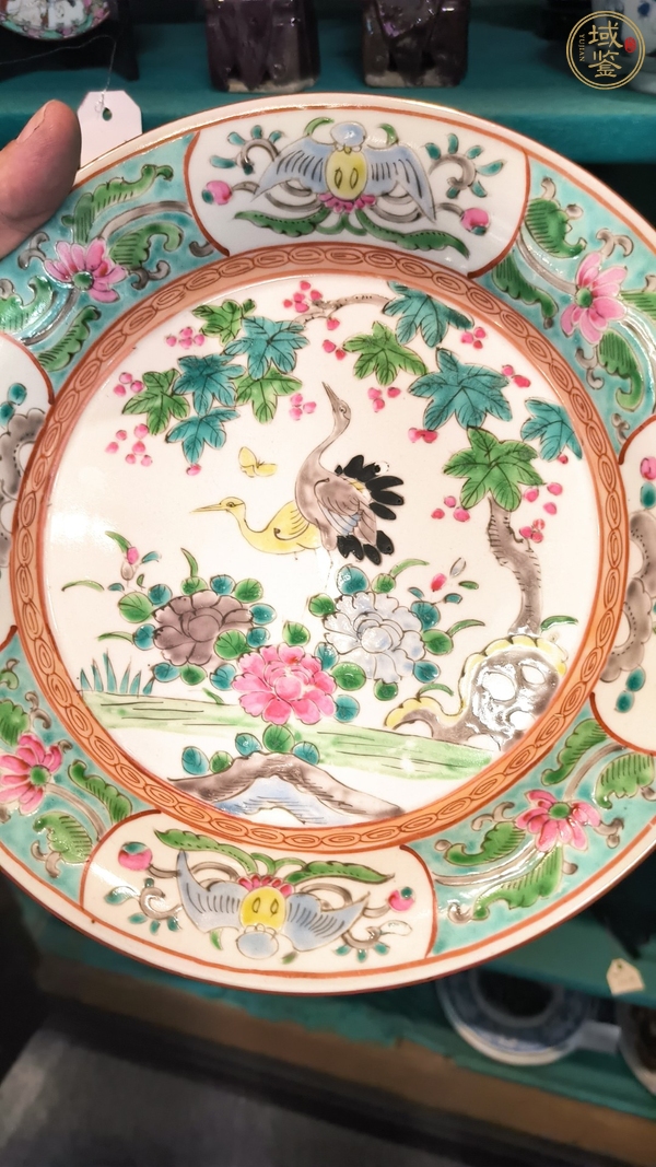 古玩陶瓷鶴紋花卉盤真品鑒賞圖