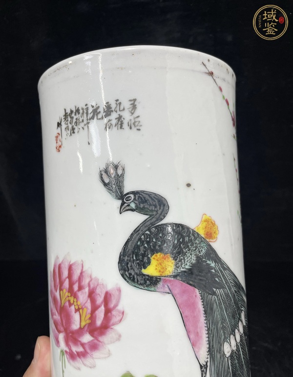 古玩陶瓷粉彩花鳥紋帽筒真品鑒賞圖