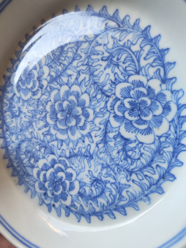 古玩陶瓷青花纏枝花卉紋銅鑼洗拍賣,當前價格3800元