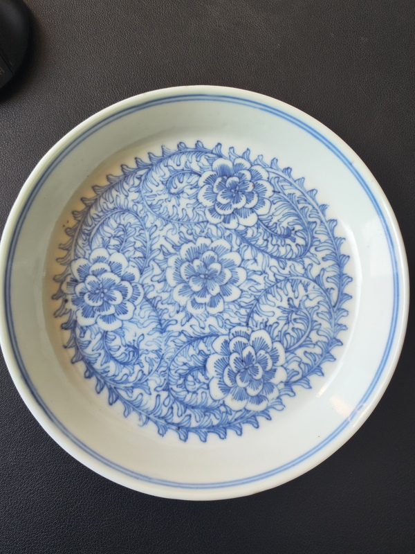 古玩陶瓷青花纏枝花卉紋銅鑼洗拍賣,當前價格3800元