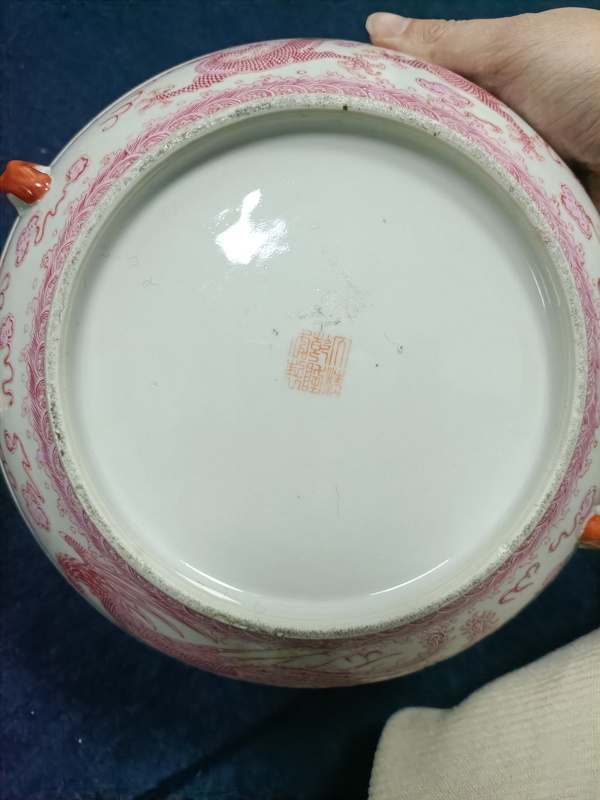 古玩陶瓷民國胭脂紅堆白龍鳳紋溫鍋拍賣,當前價格13888元