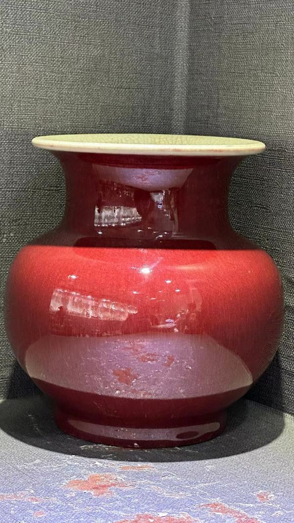 古玩陶瓷郎紅釉大口尊瓶拍賣,當(dāng)前價(jià)格9600元
