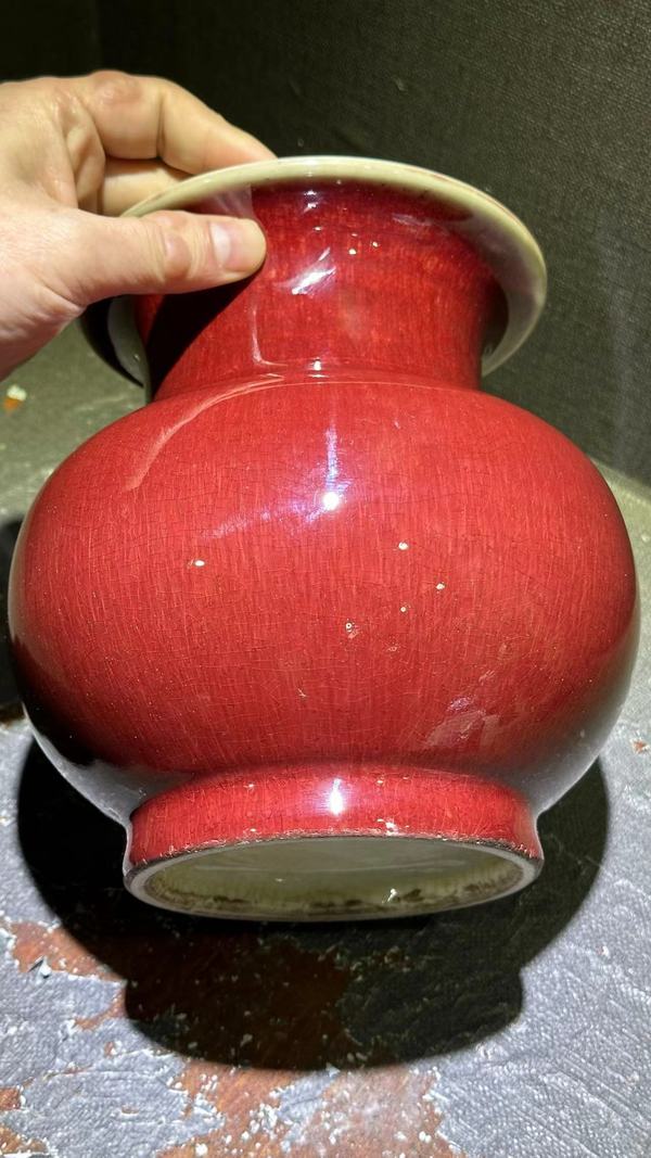 古玩陶瓷郎紅釉大口尊瓶拍賣,當(dāng)前價(jià)格9600元