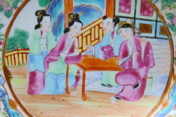 古玩陶瓷清晚期·花鳥紋開窗庭院人物故事紋廣彩盤真品鑒賞圖