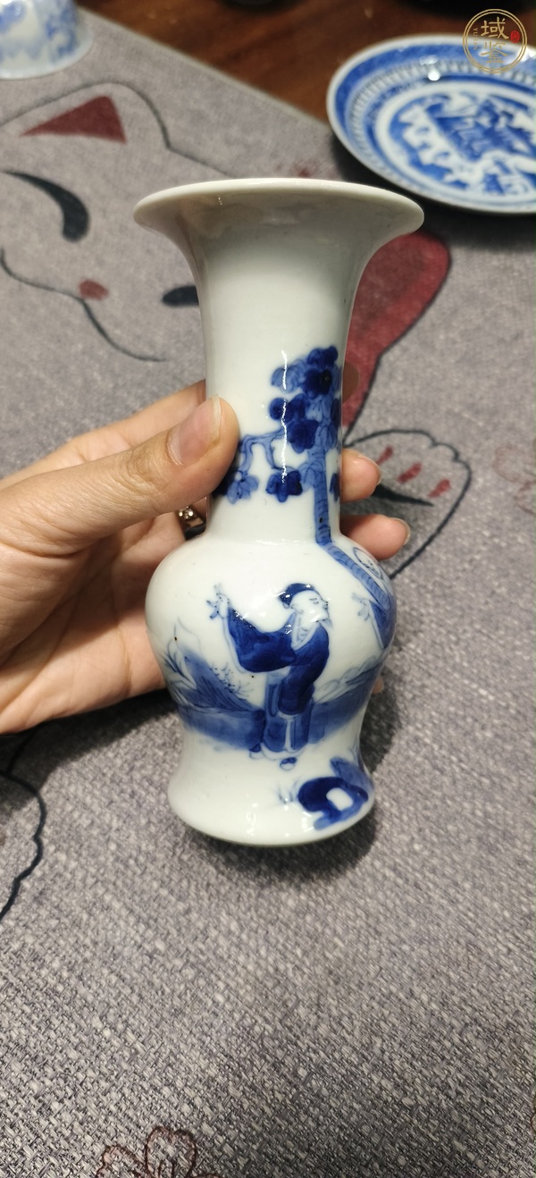 古玩陶瓷青花人物故事紋花觚真品鑒賞圖