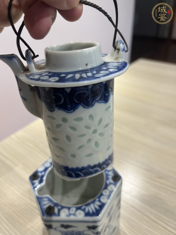 古玩陶瓷青花纏枝花卉紋玲瓏瓷溫酒器真品鑒賞圖